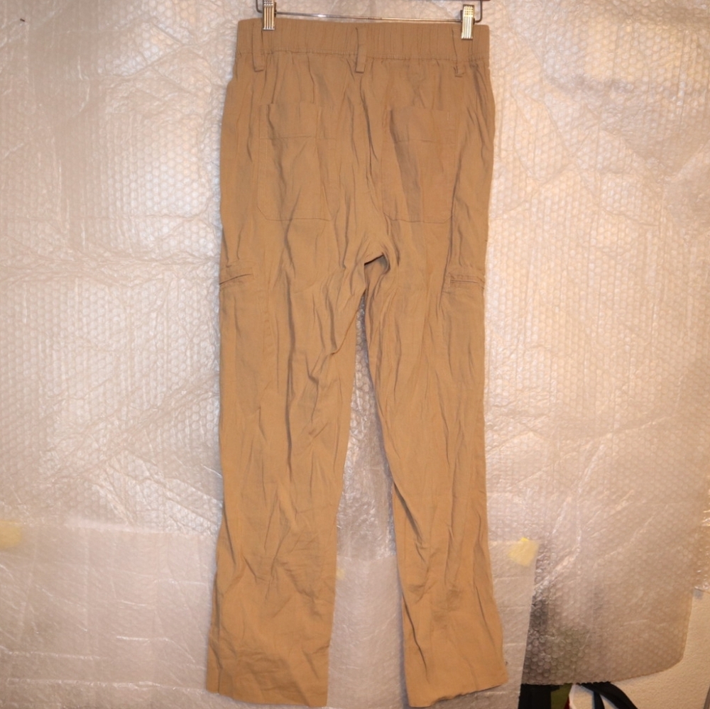 Vince Linen Blend Crop Pants Straight Leg Khaki Casual Size M - Picture 6 of 12